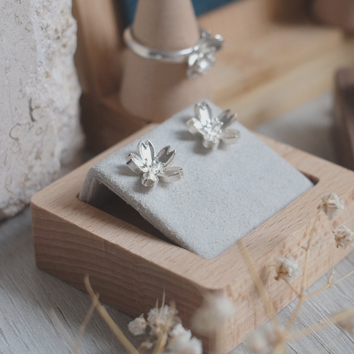 Sakura - Boucles d'oreilles en argent 925 plaquées rhodium