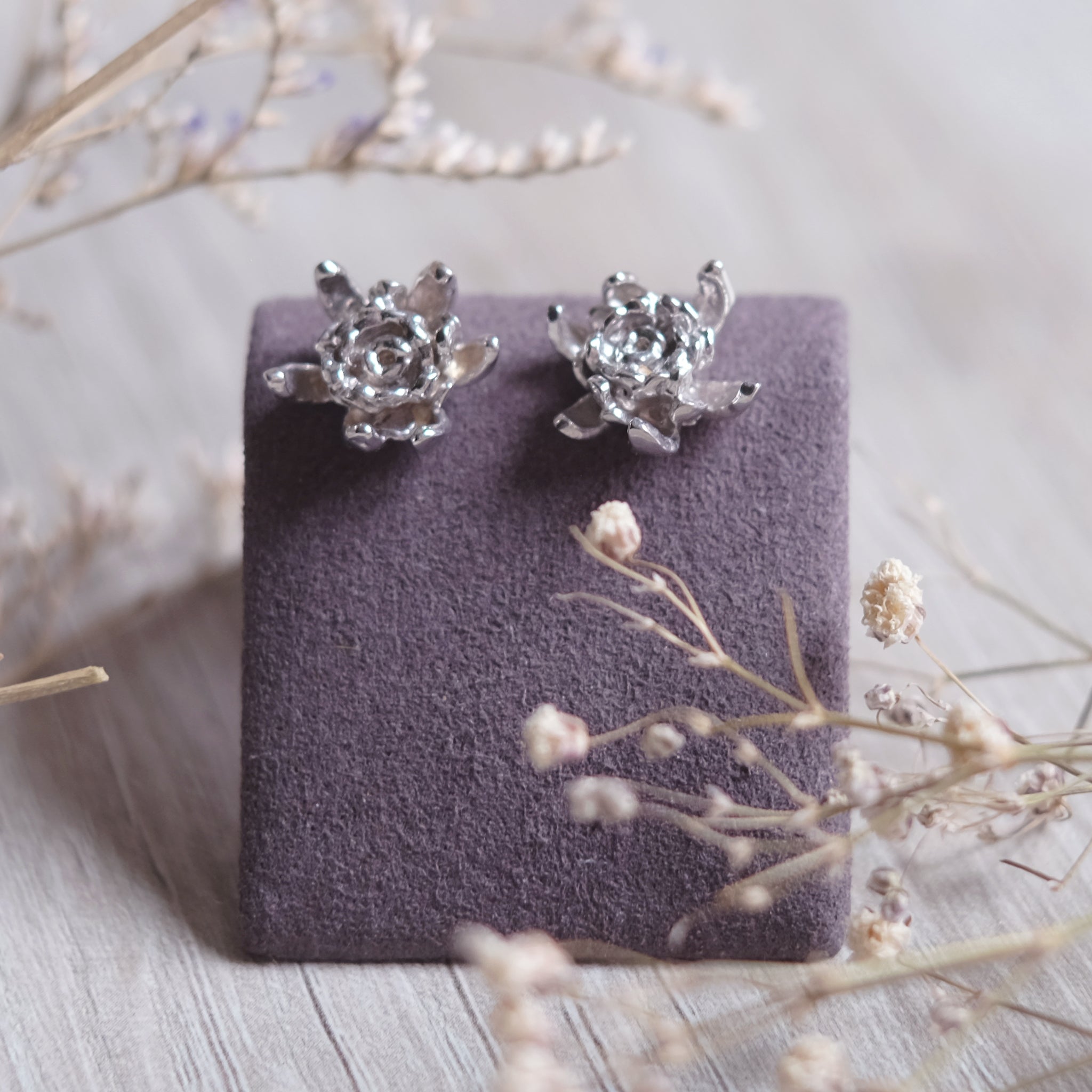 Chrysanthèmes - Boucles d'oreilles en argent 925 plaquées rhodium