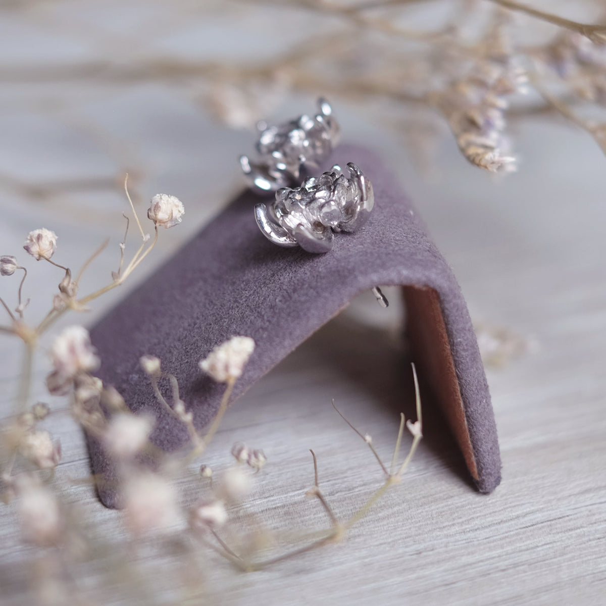 Chrysanthèmes - Boucles d'oreilles en argent 925 plaquées rhodium