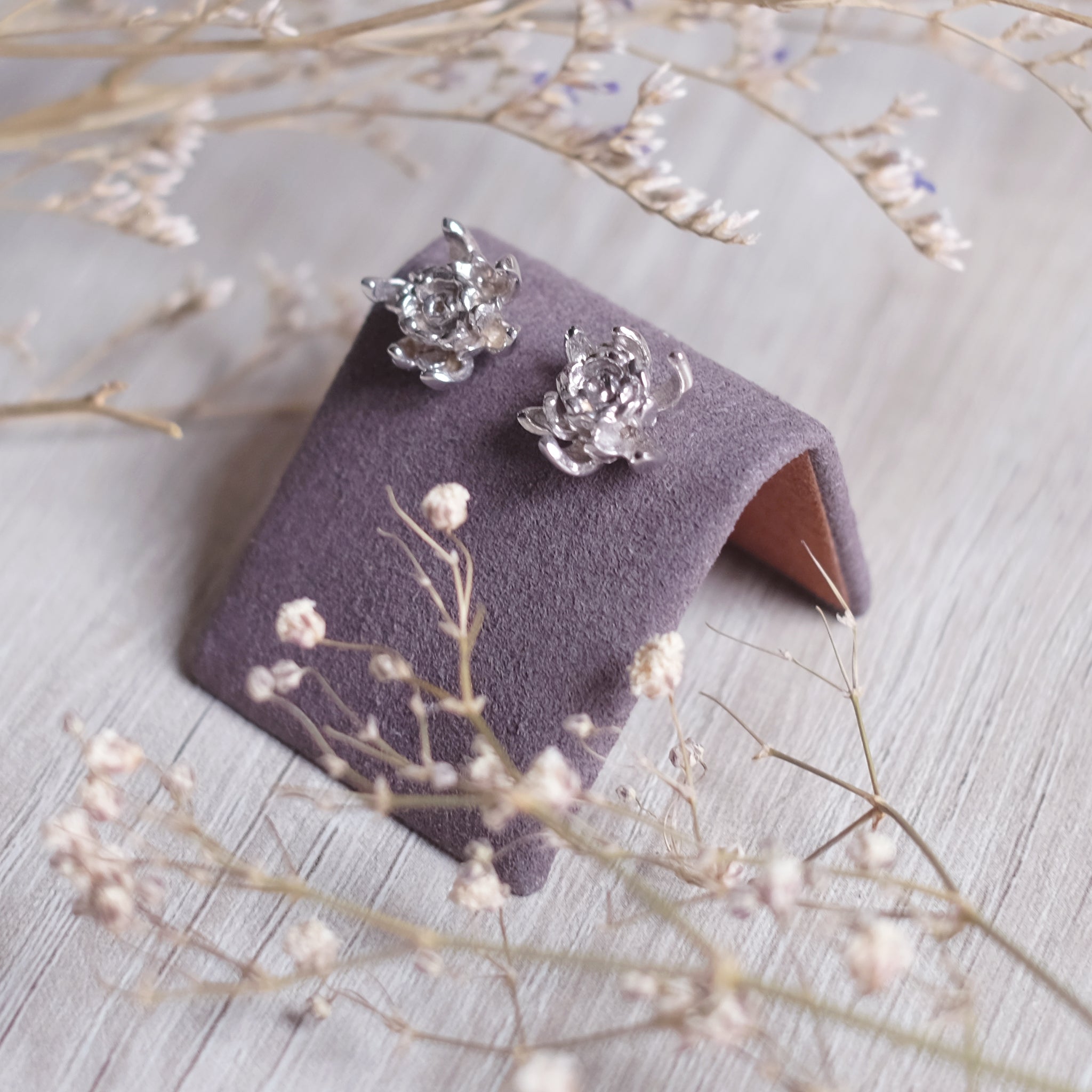 Chrysanthèmes - Boucles d'oreilles en argent 925 plaquées rhodium