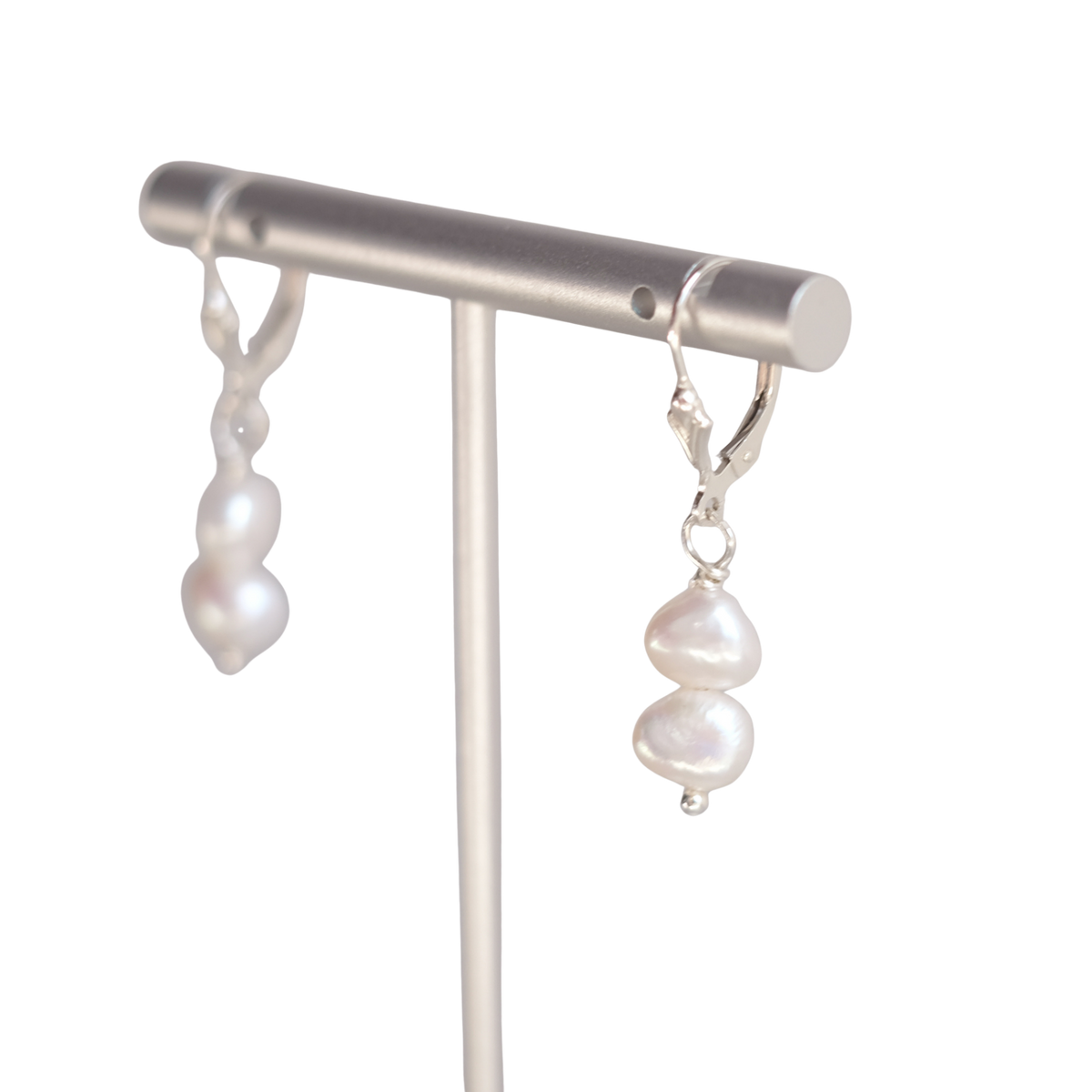 Boucles d'oreilles double perles d'eau douce en argent sterling