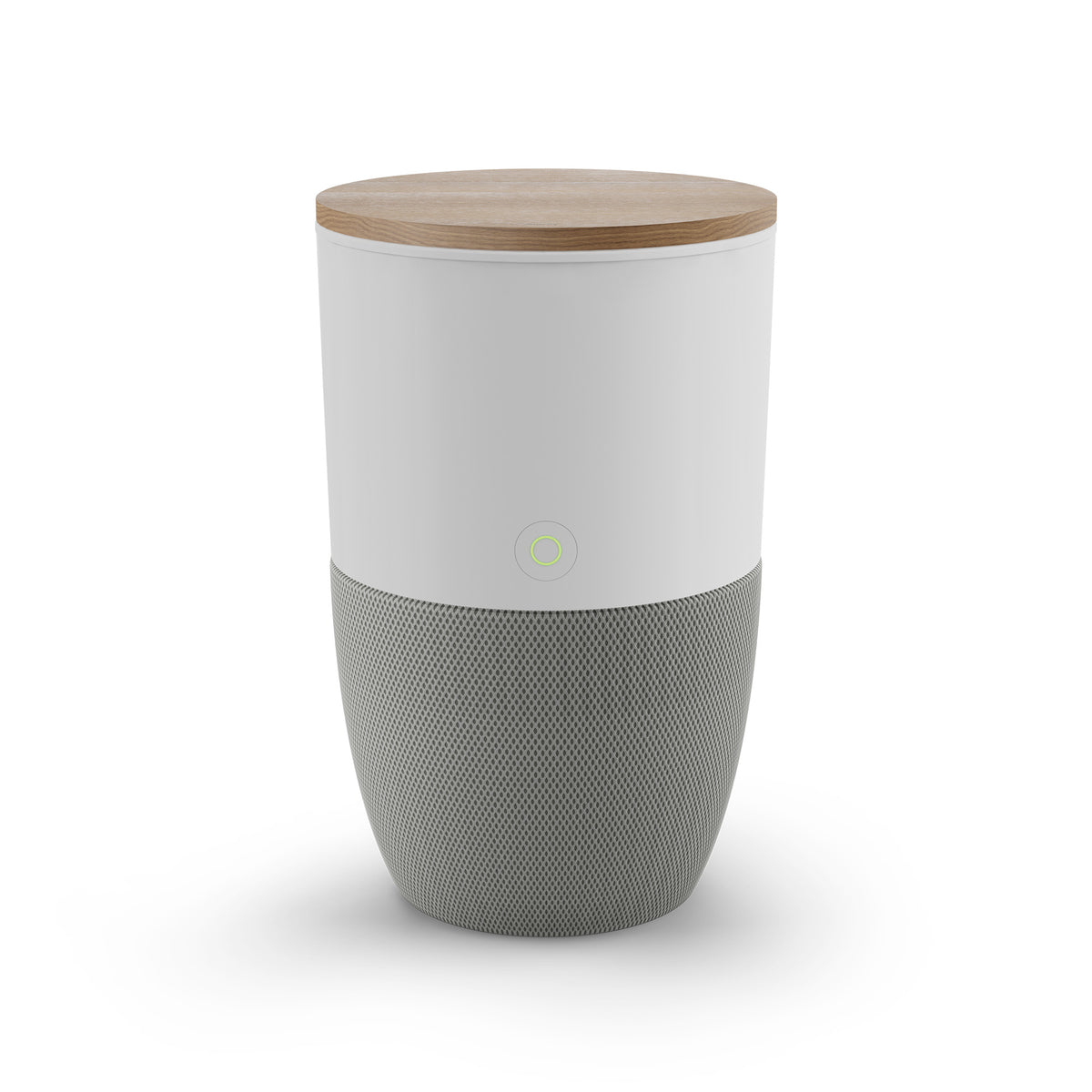 Purificateur d'air Bloom de Dupray avec table d'appoint en noyer, sur fond blanc