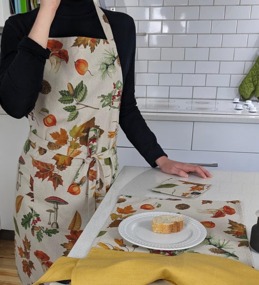 Autumnal print kitchen apron