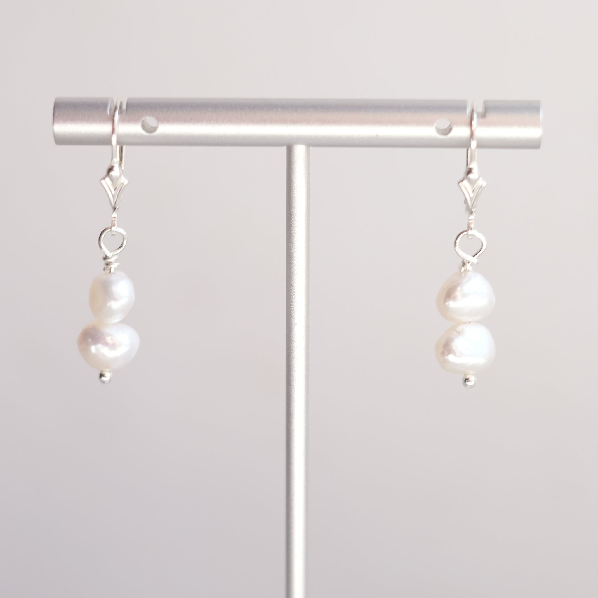 Boucles d'oreilles double perles d'eau douce en argent sterling