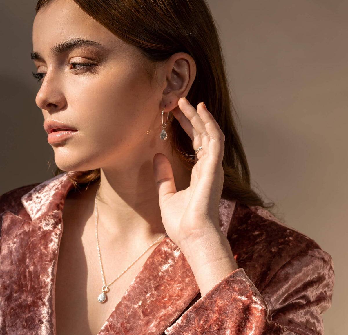 Thérèse - Anneaux en argent sterling boucles d’oreilles avec breloque amovible
