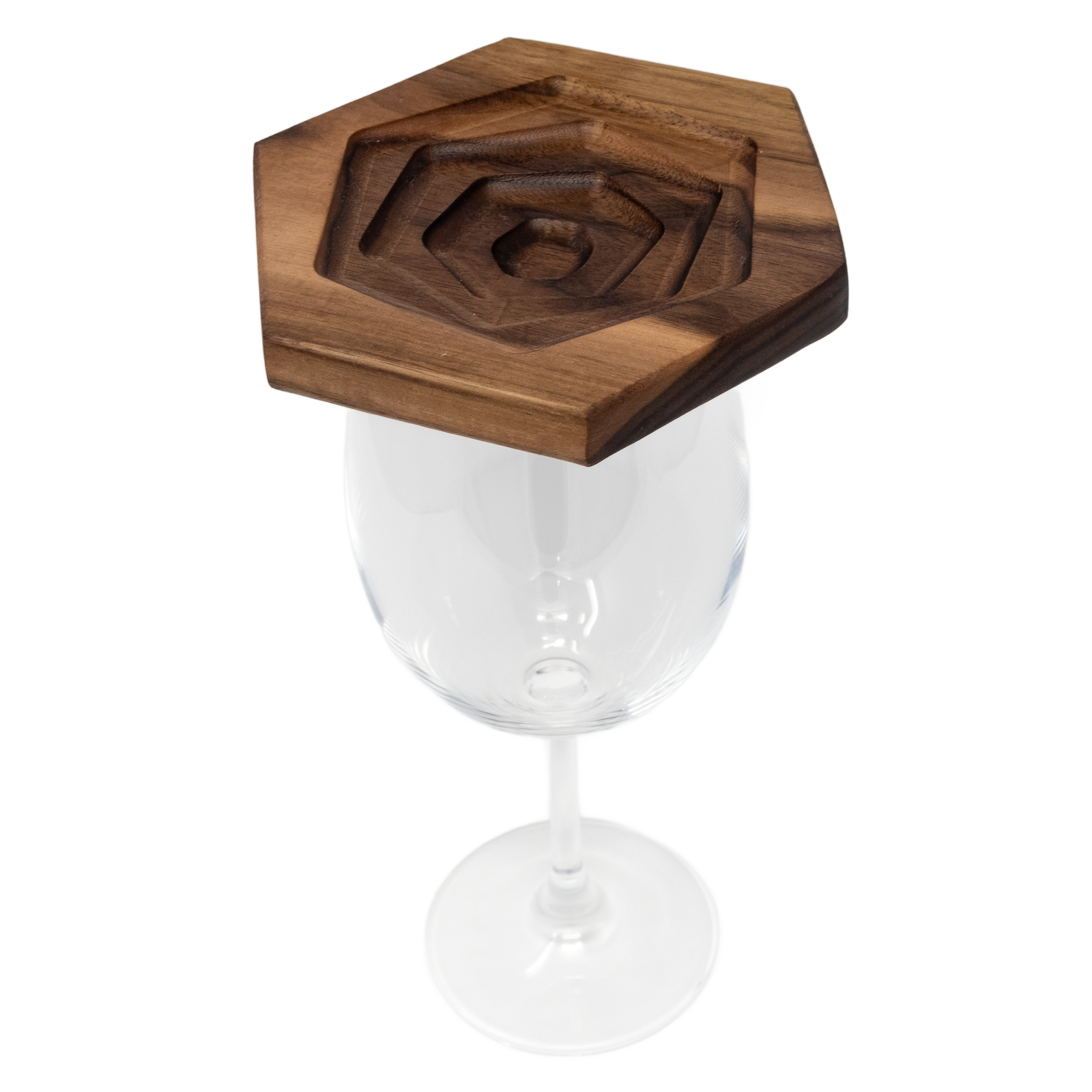 Planchette apéro hexagonale — porte-verre en bois massif