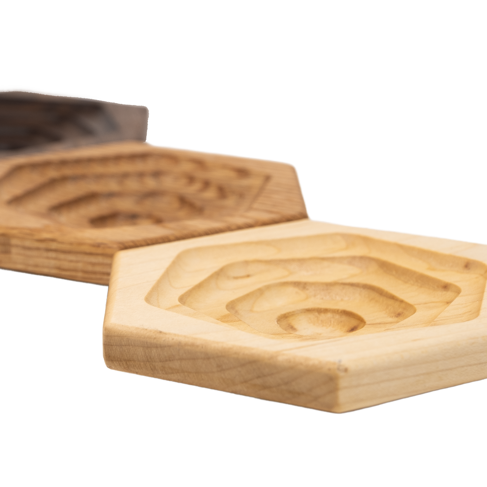 Planchette apéro hexagonale — porte-verre en bois massif