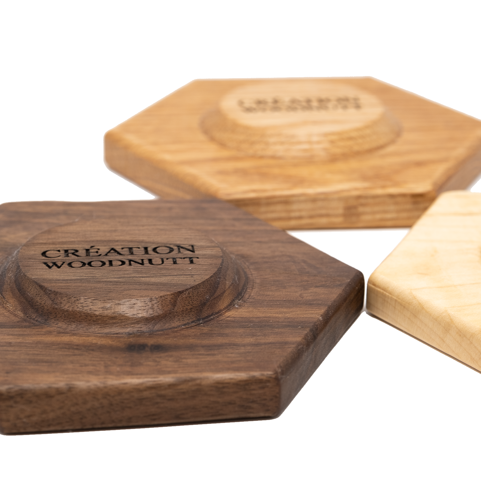Planchette apéro hexagonale — porte-verre en bois massif