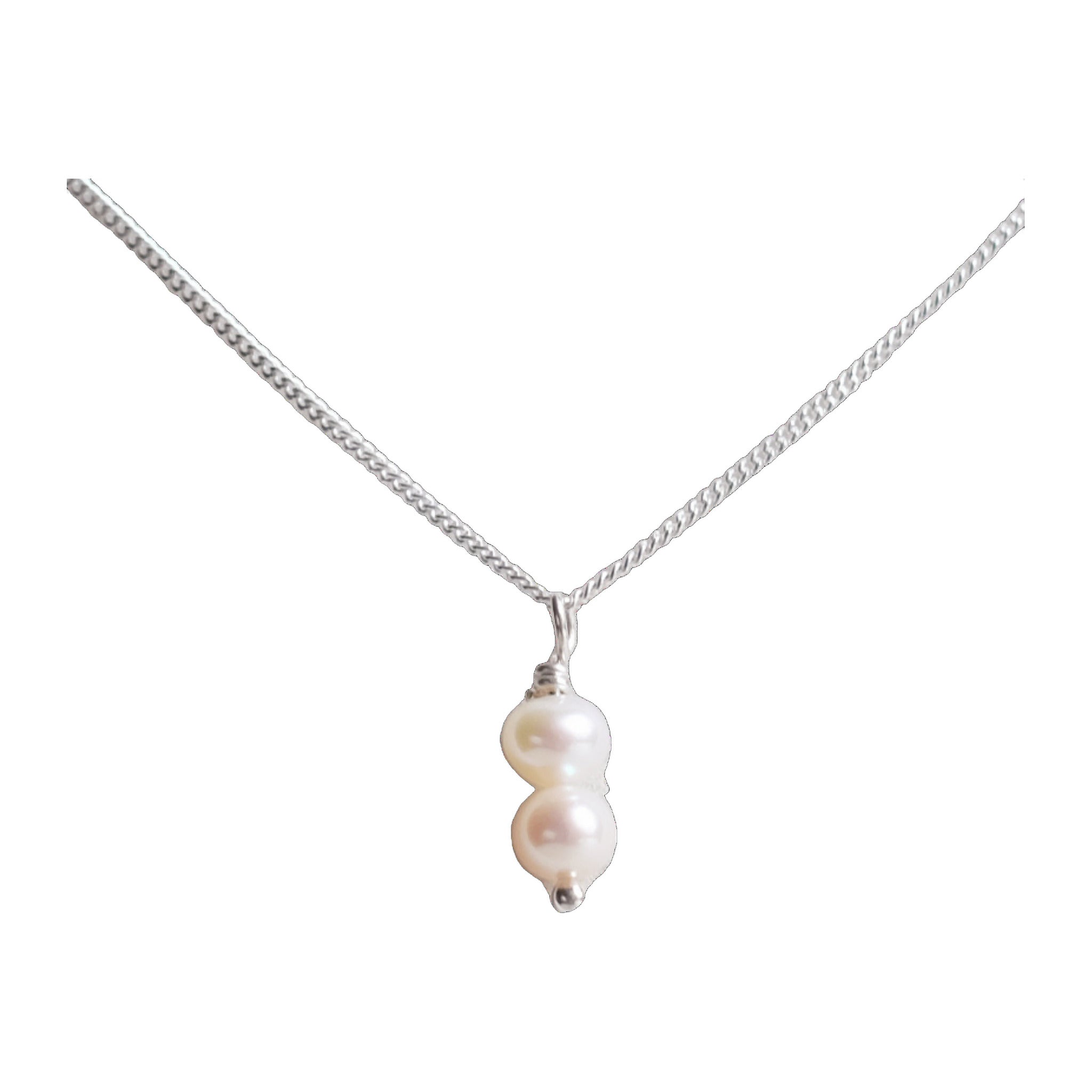 Collier en argent sterling composé de deux petites perles d'eau douce blanche