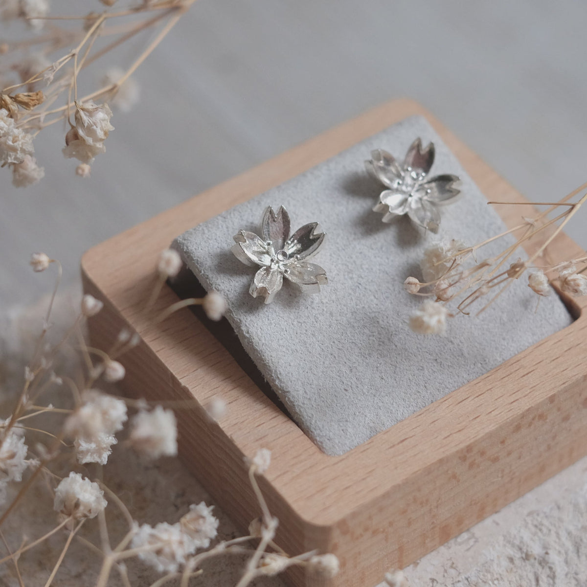 Sakura - Boucles d'oreilles en argent 925 plaquées rhodium