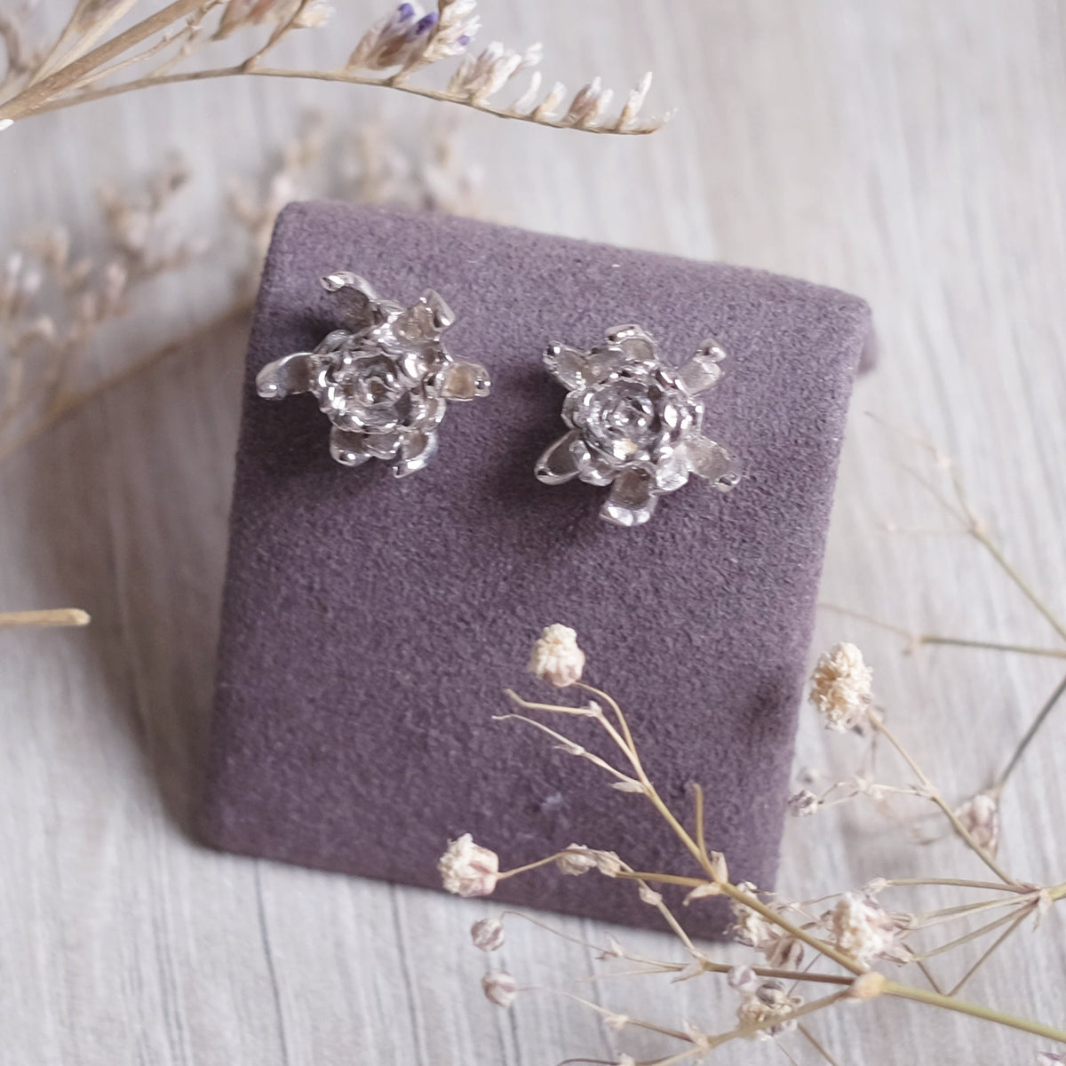 Chrysanthèmes - Boucles d'oreilles en argent 925 plaquées rhodium