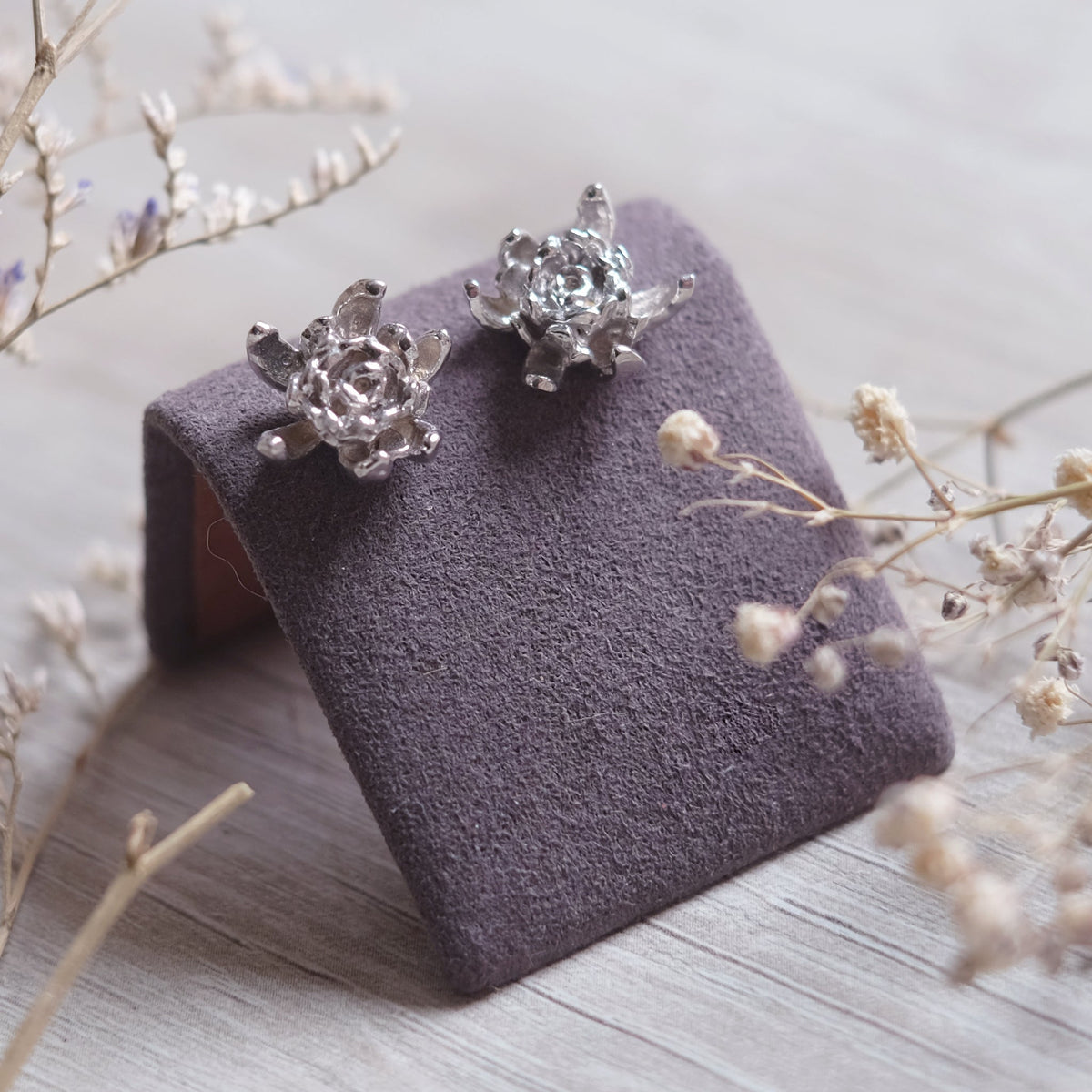 Chrysanthèmes - Boucles d'oreilles en argent 925 plaquées rhodium