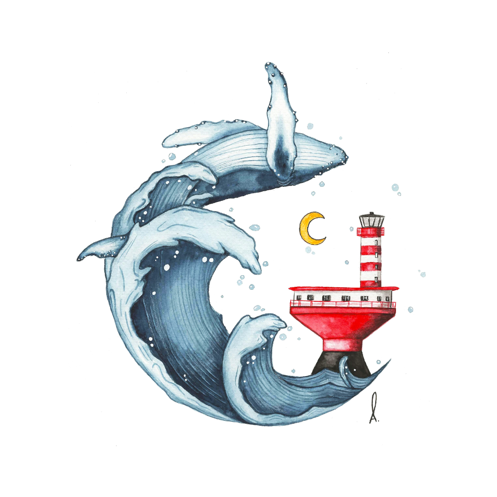 Affiche - Baleine vague phare