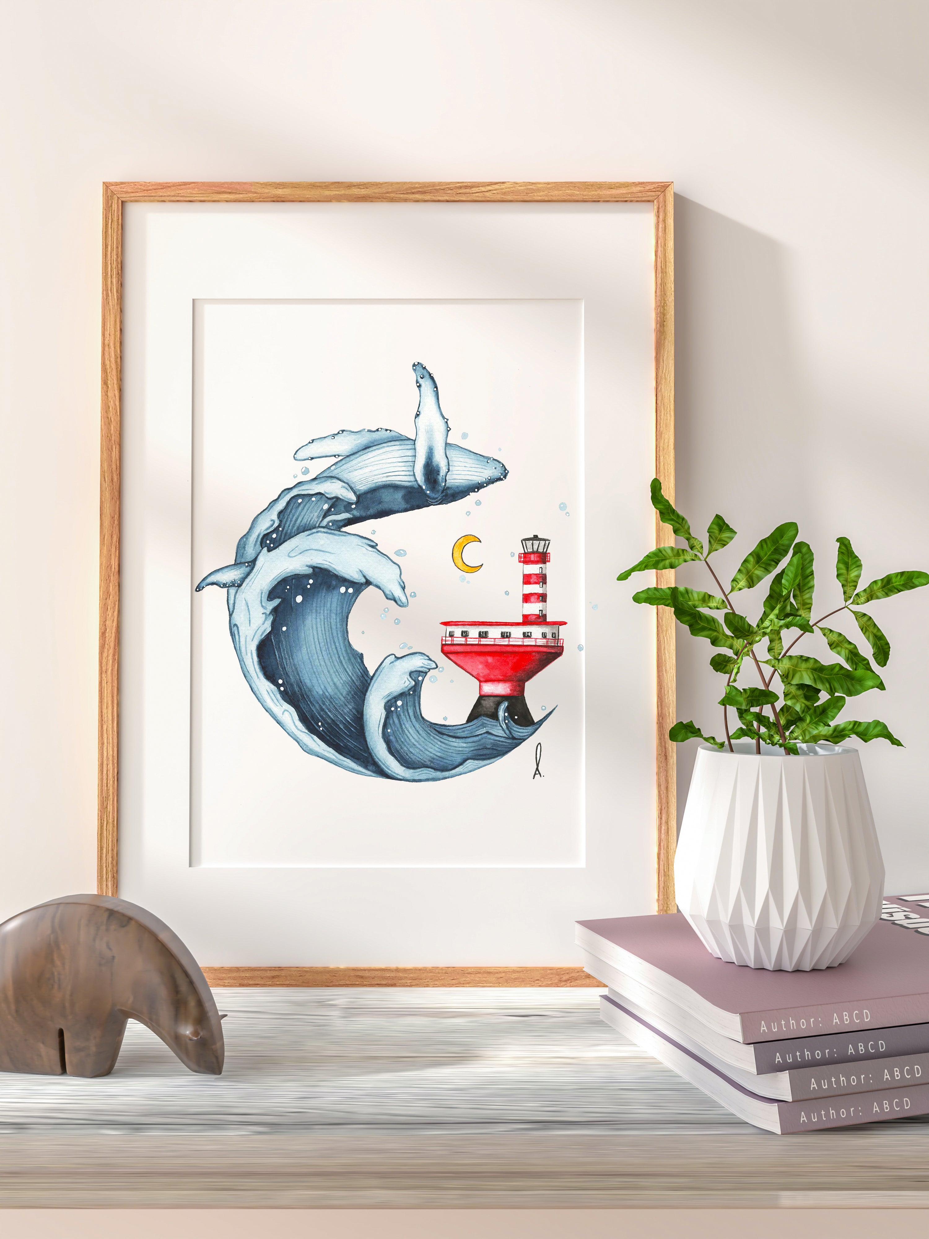 Affiche - Baleine vague phare
