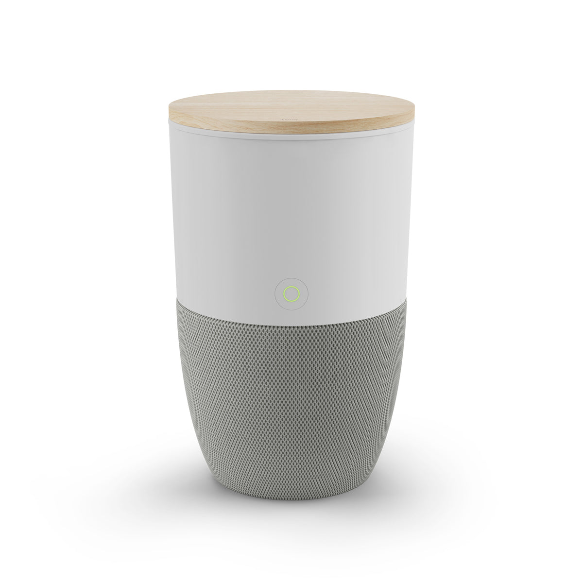 Purificateur d'air Bloom de Dupray avec table d'appoint en chêne, sur fond blanc