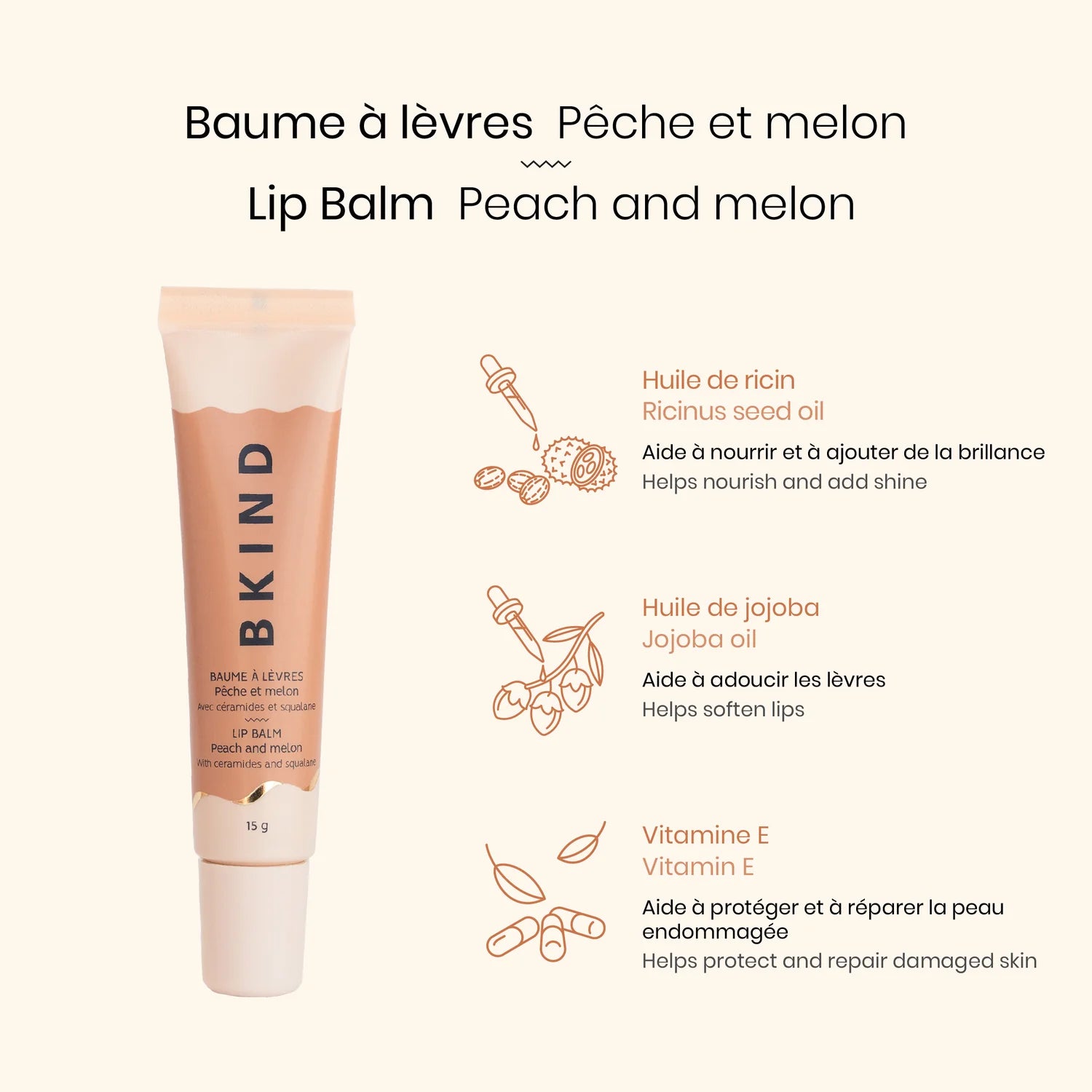 Baume à lèvres nourrisant avec céramides - Pêche et melon