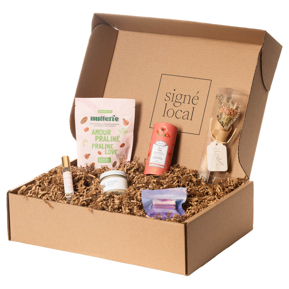 Coffret Une pensée pour toi, coffret cadeau québécois de Signé Local