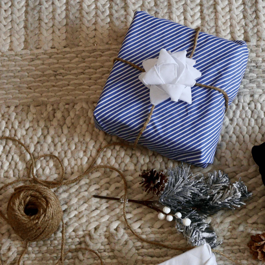 Emballage réutilisable Furoshiki - Bleu ligné