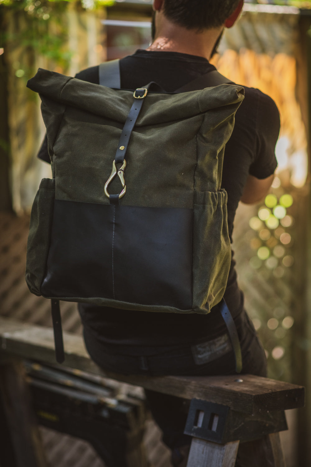 Sac à dos en cuir et coton ciré modèle DE LORIMIER