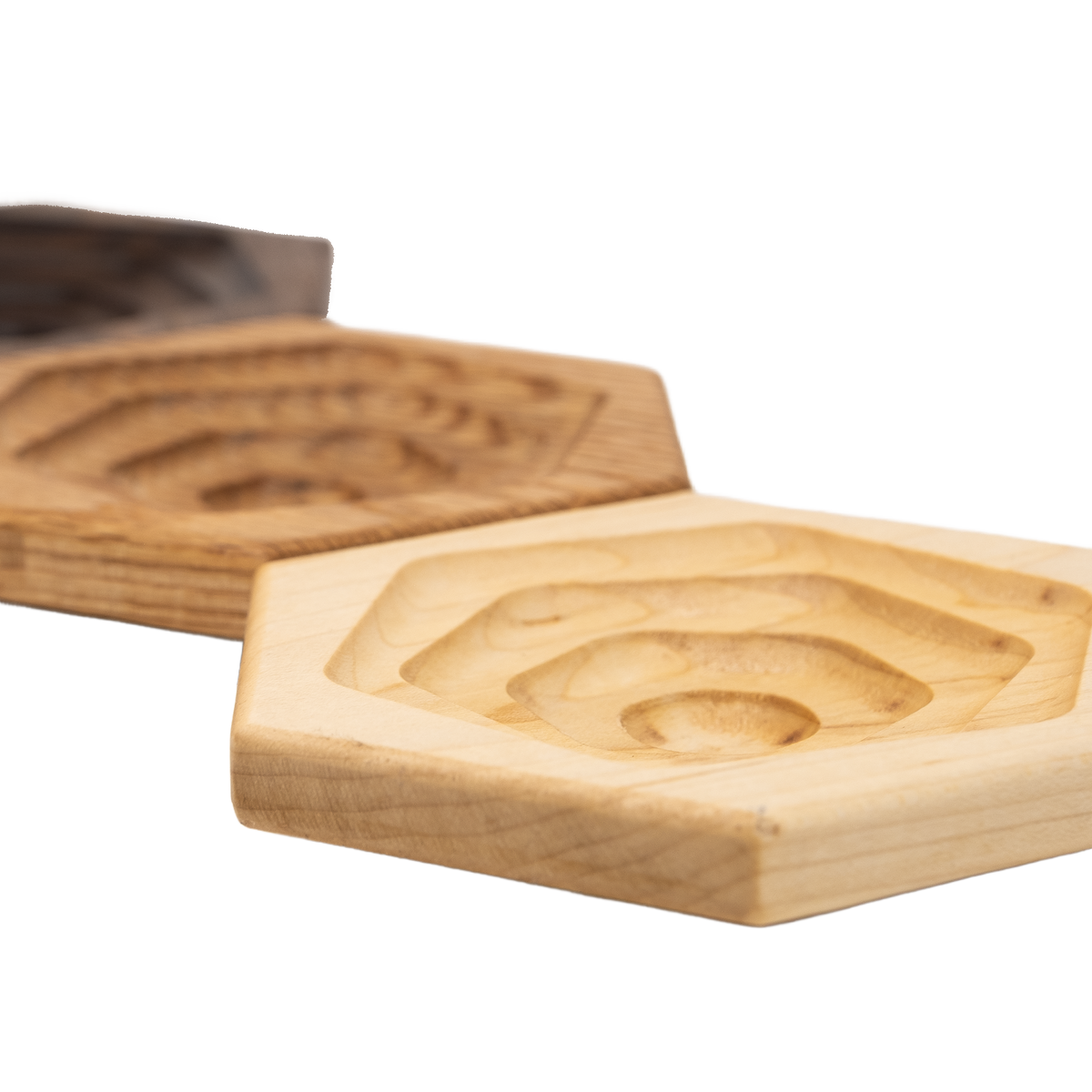 Planchette apéro hexagonale — porte-verre en bois massif